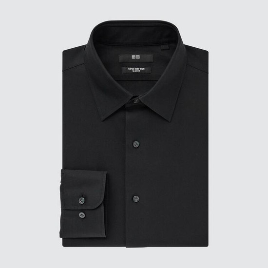 Uniqlo Super Non-iron Slim Fit (Regular Collar) Kosele Panske Čierne | AXQHDC-204