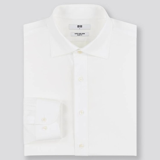 Uniqlo Super Non-iron Slim Fit (Semi-cutaway Collar) (2021 Season) Kosele Panske Biele | BQRHFO-761