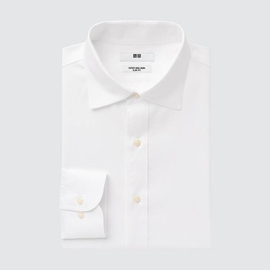 Uniqlo Super Non-iron Slim Fit (Semi-cutaway Collar) Kosele Panske Biele | TKWNVD-301