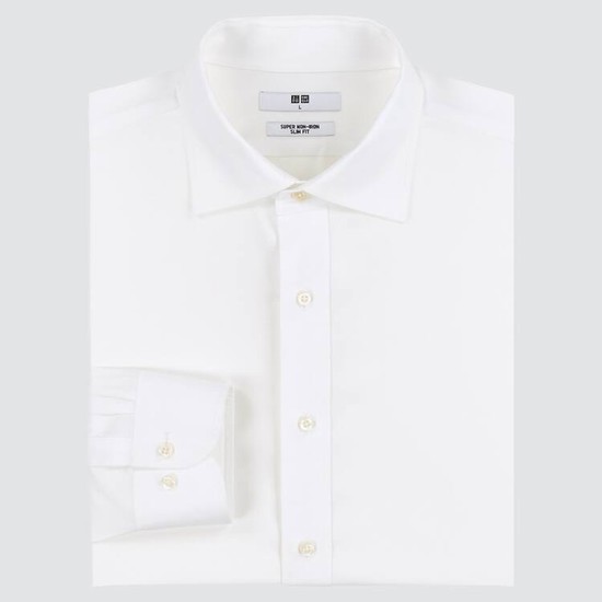 Uniqlo Super Non-iron Slim Fit (Semi-cutaway Collar) (2021 Season) Kosele Panske Biele | ZPSETA-408