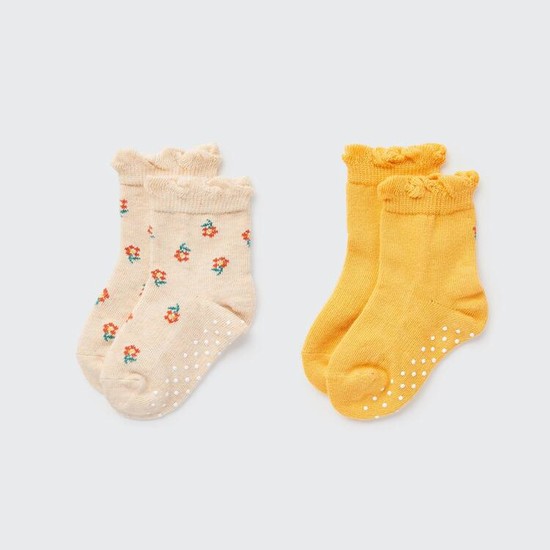 Uniqlo (Two Pairs) Ponozky Pre Babatka Žlté Béžové | CMGVED-904