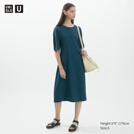 Uniqlo U Airism Bavlnene Kratke Sleeved Saty Damske Modre | YUCFMQ-952