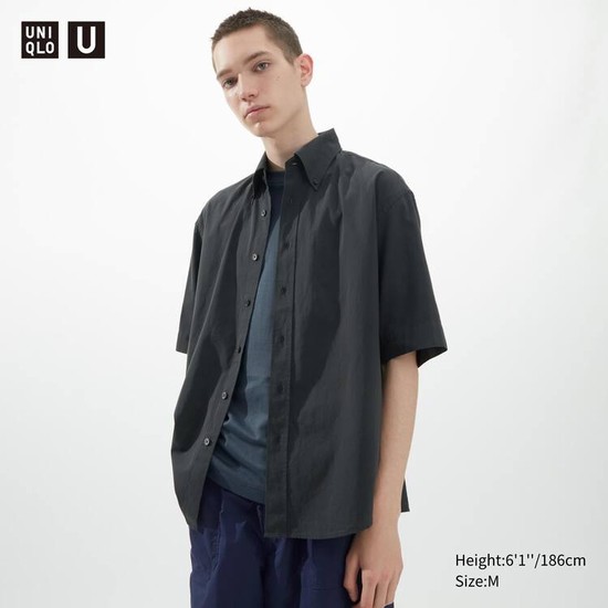 Uniqlo U Bežná Fit Kratke Sleeved (Button-down Collar) Kosele Panske Tmavo Siva | PXWVTN-567