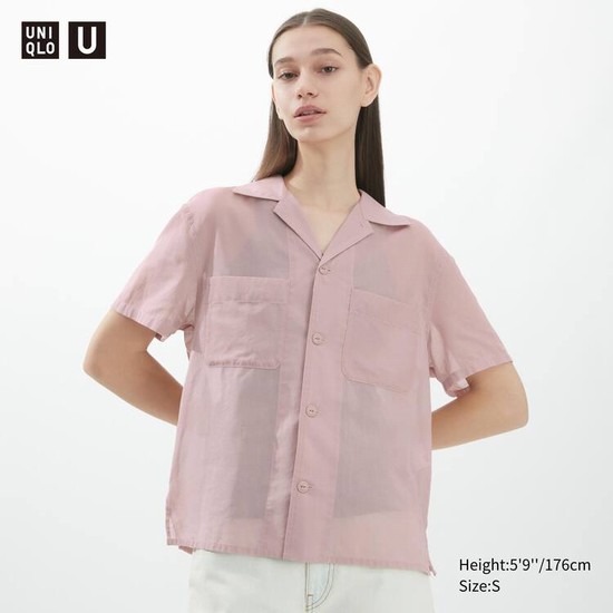 Uniqlo U Sheer Kratke Sleeved Kosele Damske Ruzove | ABGMHR-085