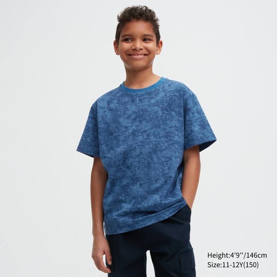 Uniqlo Ultra Stretch Dry-ex Printed Crew Neck Kratke Sleeved Tricko Detske Modre | ZQKTUL-032