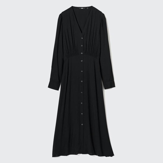 Uniqlo V Neck Flared Long Sleeved Saty Damske Čierne | QAUCZB-469