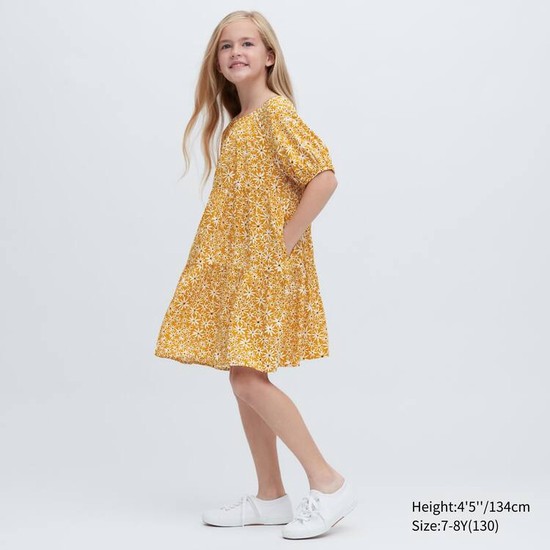 Uniqlo Viscose Flower Printed Kratke Sleeved Saty Detske Žlté | CKWZIO-247