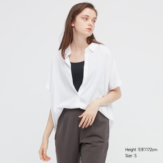 Uniqlo Viscose Kratke Sleeved Blúzky Damske Biele | TYFEJX-206