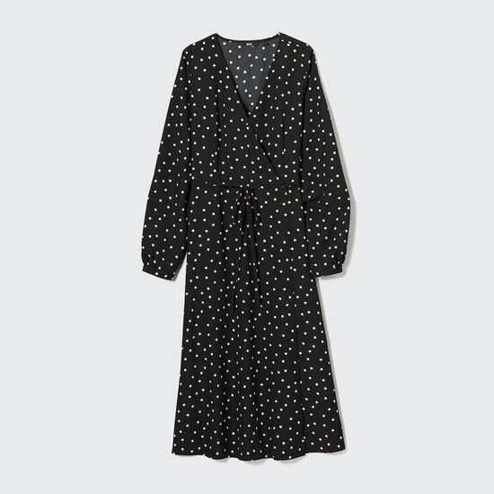Uniqlo Wrap Dotted Long Sleeved Saty Damske Čierne | HJMZAO-243